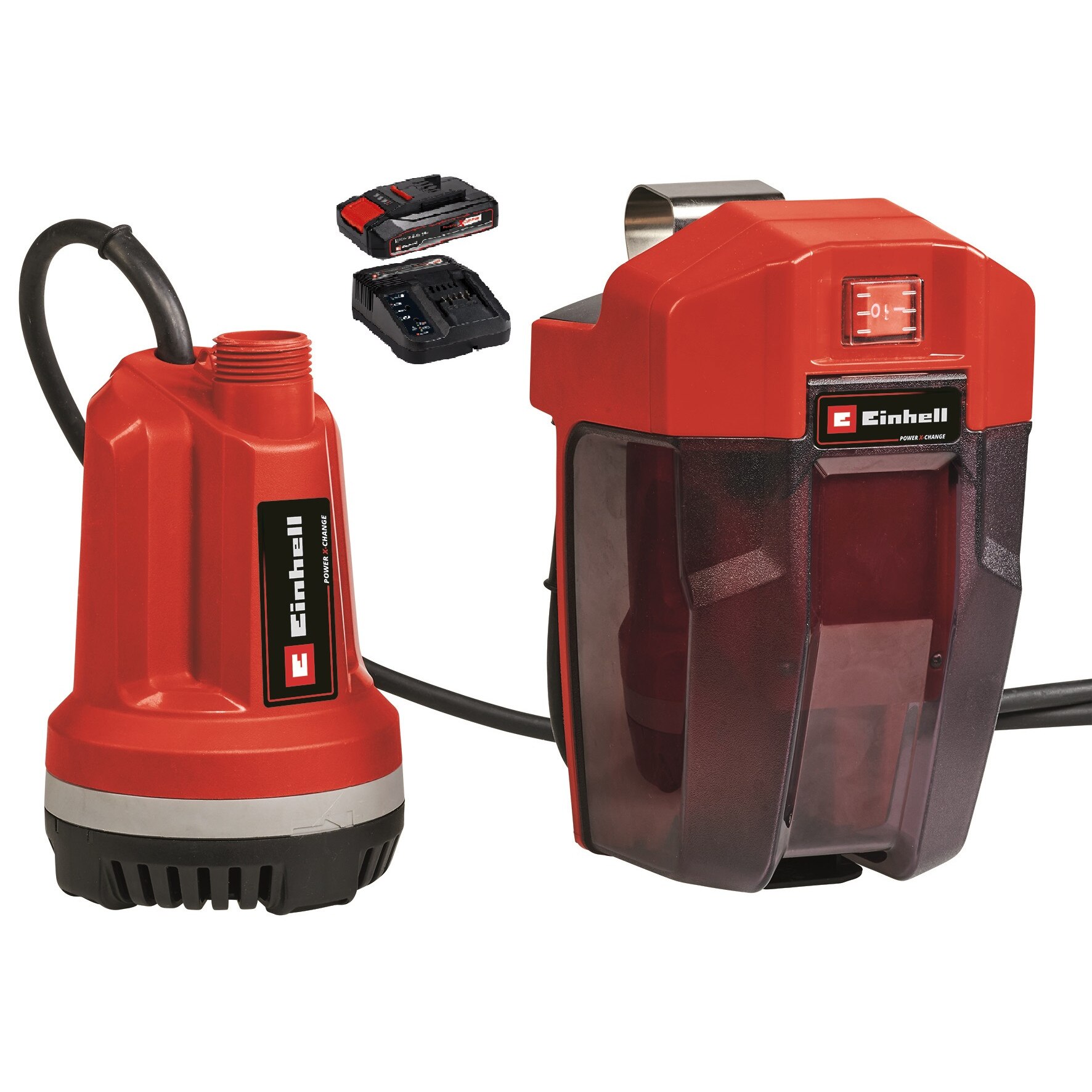 Pompa submersibila apa curata Einhell Power X-Change GE-PP 18 RB Li - Kit, 18 V, 3000 l/h, aspiratie 4 m, inaltime maxima 20 m, livrat cu incarcator rapid si acumulator de 2.5 Ah